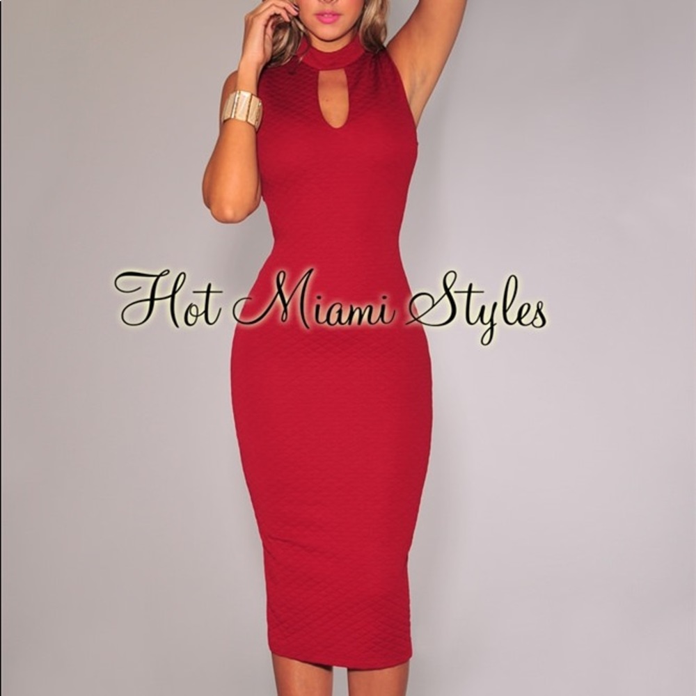 Hot Miami Styles wine cutout dress